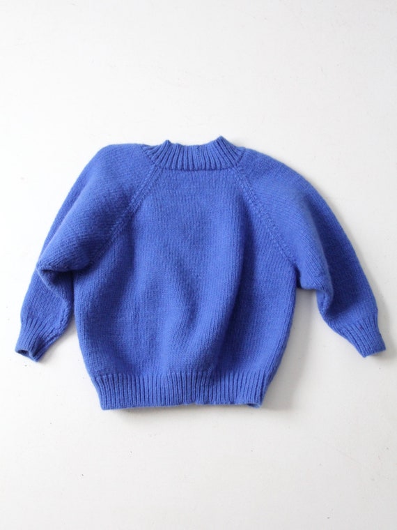vintage thick blue hand knit pullover sweater - image 2