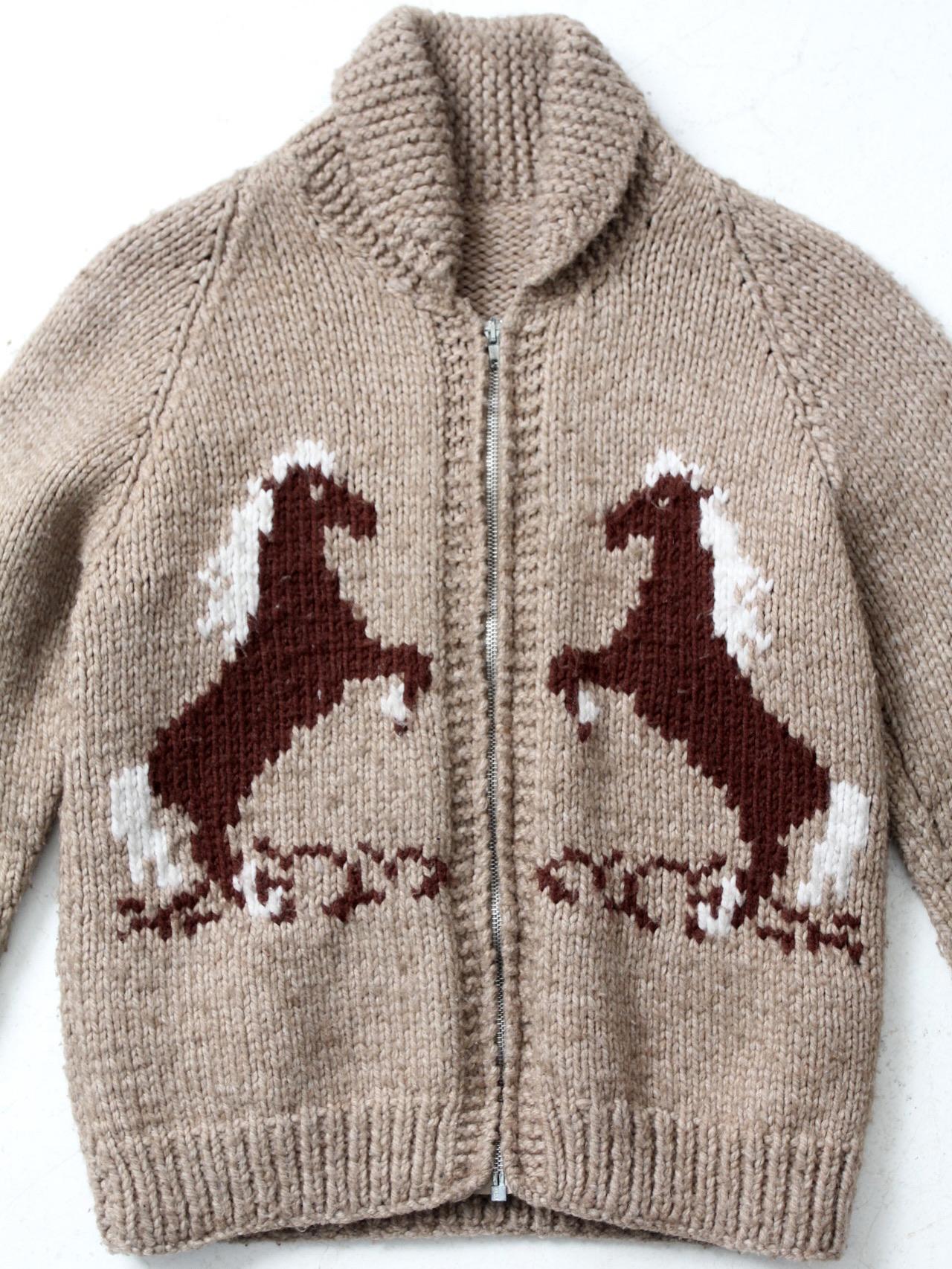 ヴィンテージの手編みカウチンスタイルの馬のセーター - Etsy 日本