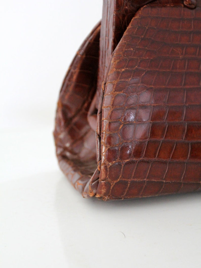 vintage 50s reptile leather bag, frame top handle purse image 3