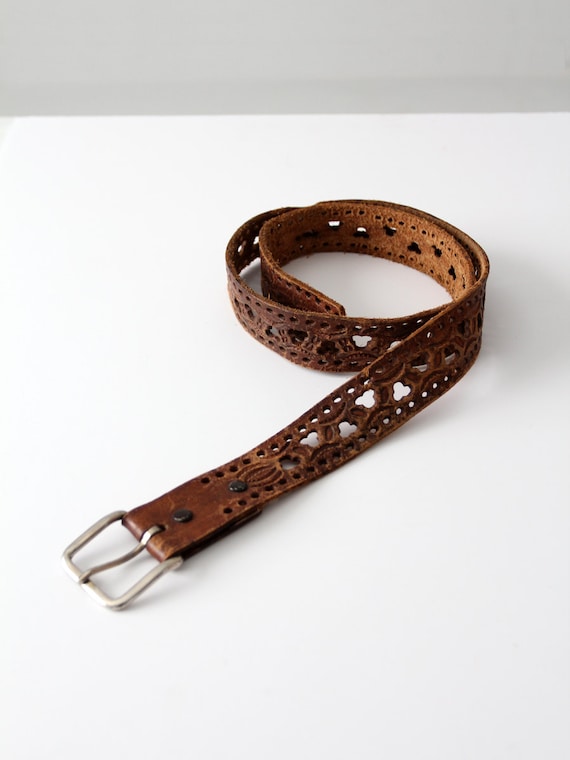 1970s cut-out brown leather belt - image 2