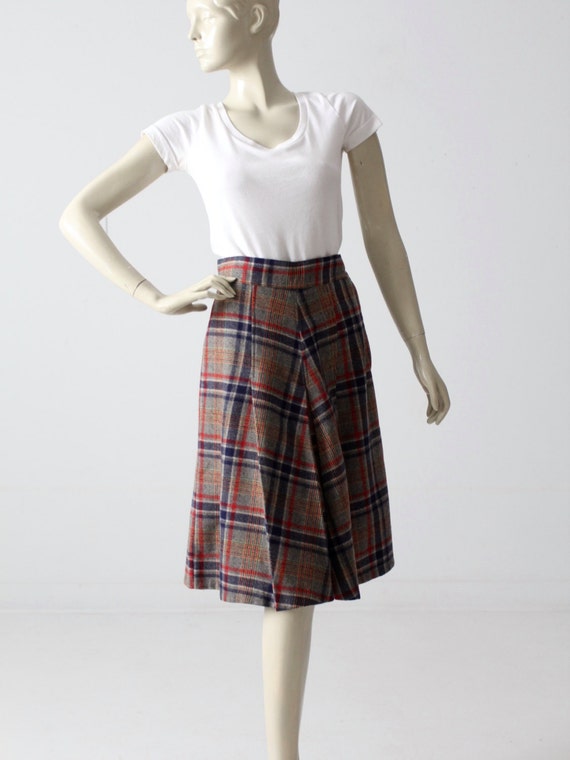 1950s plaid skirt, pleated wool skirt