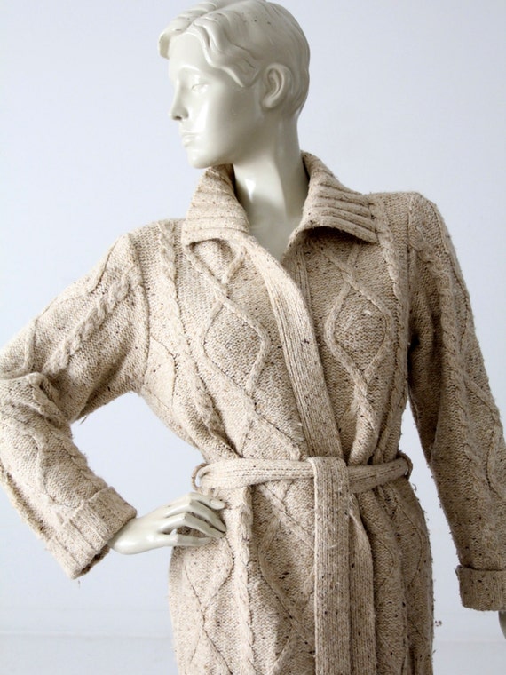 vintage cable knit wrap cardigan sweater, 1970s c… - image 3