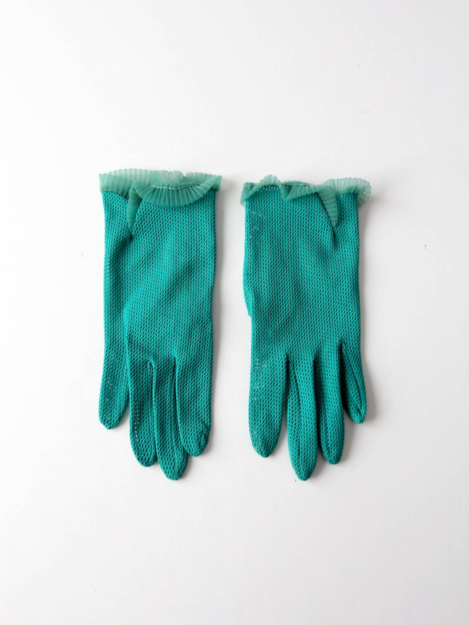 1950s Mesh Gloves Teal Green Wrist Length Gloves Etsy