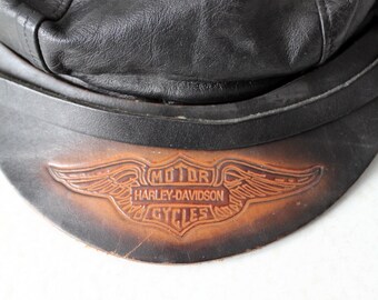 Vintage Harley Davidson Leather Cap, Biker Hat - Etsy