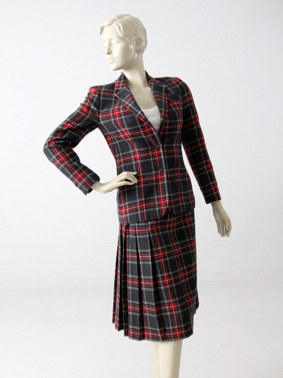 vintage 70s Pendleton skirt suit, wool plaid skir… - image 2