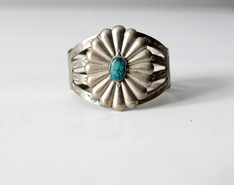 vintage silver and turquoise cuff, southwestern concha style cuff