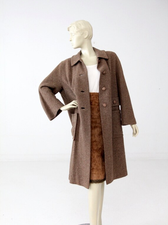 1950s wool swing coat, vintage tweed winter coat,… - image 3