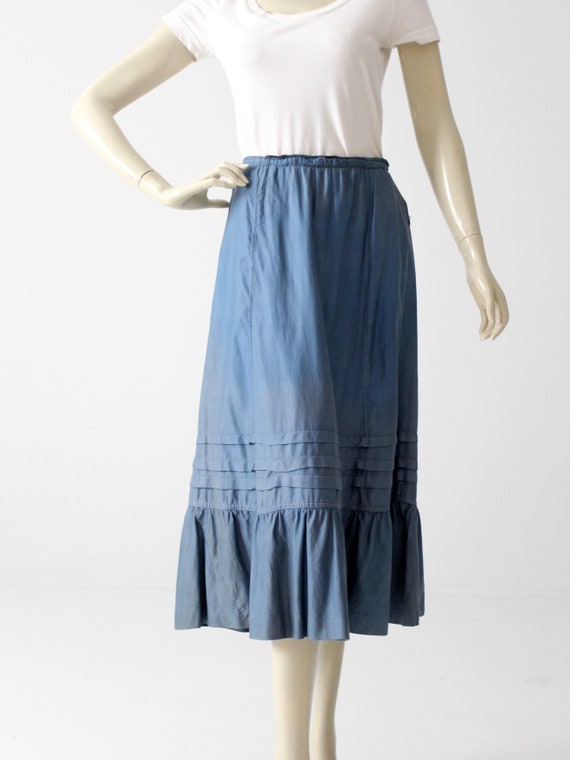 vintage peasant skirt, blue cotton prairie skirt - image 2