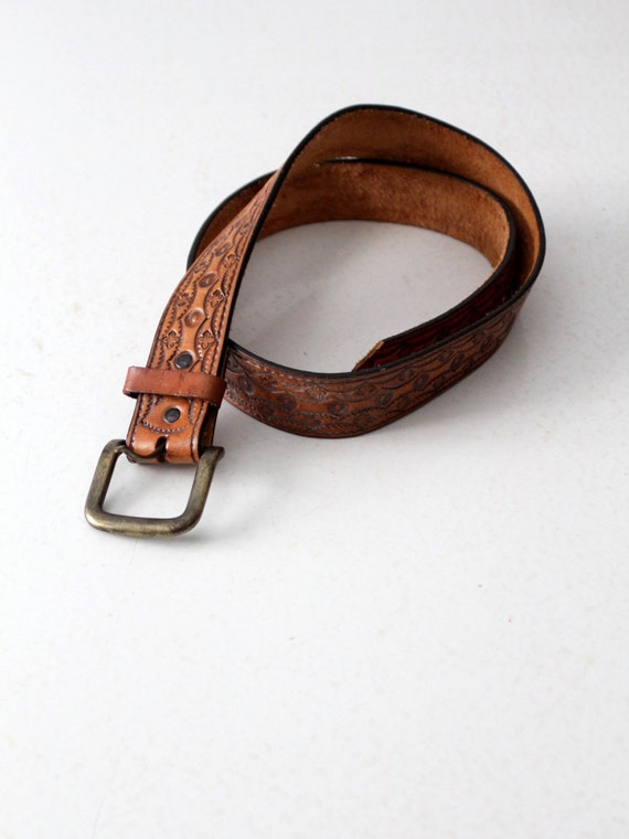 vintage tooled leather belt, western belt