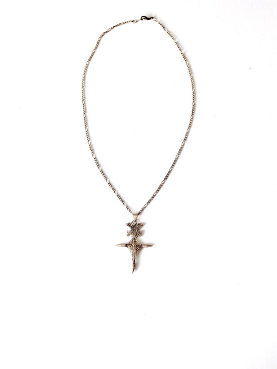 vintage filigree cross pendant necklace - image 1