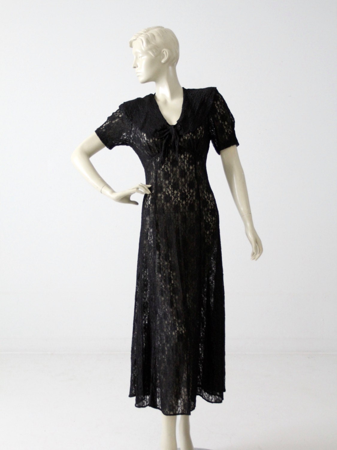 70s Lace Maxi Dress Vintage Long Black Dress - Etsy