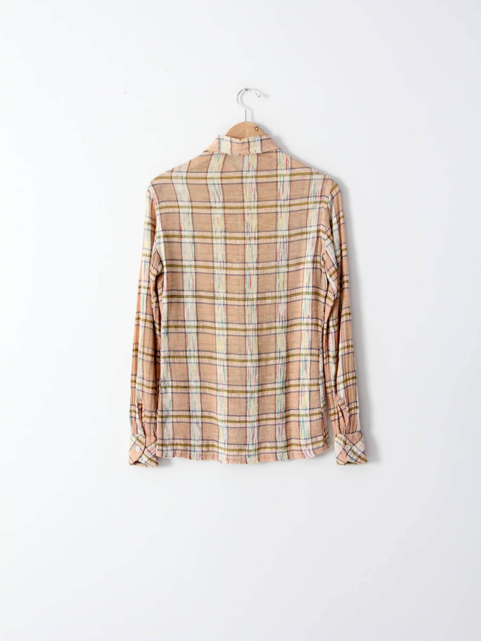 Vintage 70s Gauze Cotton Shirt Plaid Button Down Etsy Sweden