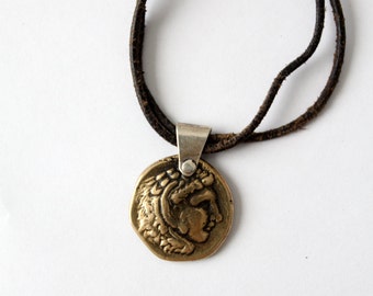 Alexander the Great coin pendant necklace, vintage coin necklace