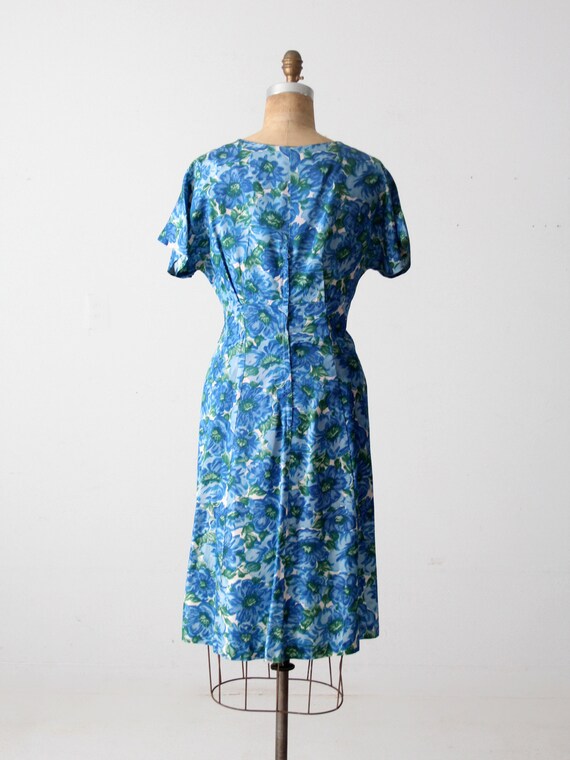 vintage 50s blue floral dress - image 5