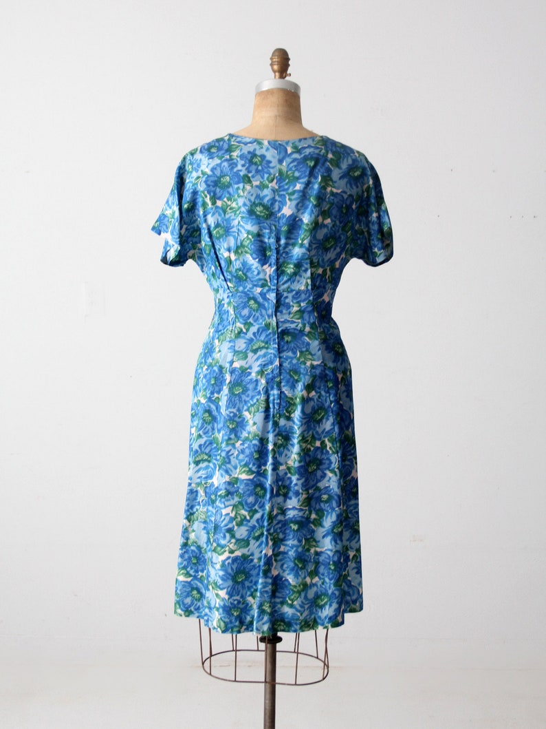 vintage 50s blue floral dress image 5