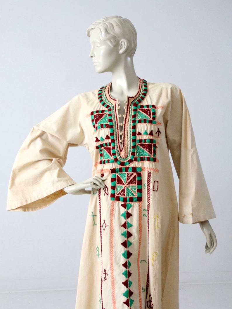 vintage embroidered tunic dress hippie caftan long kurt