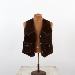 1970s leather biker vest, vintage brown suede rocker vest image 5