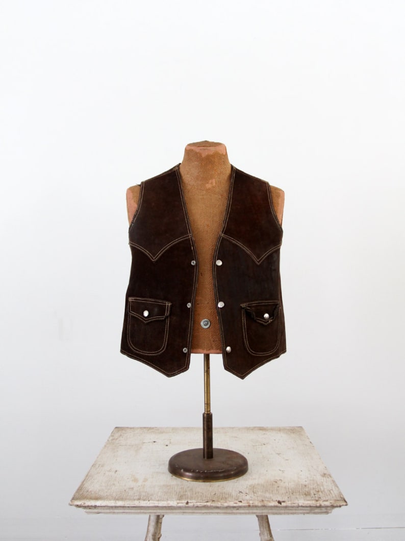 1970s leather biker vest, vintage brown suede rocker vest image 5