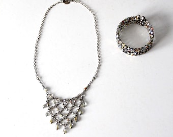 Conjunto de joias vintage Anne Klein com colar e pulseira de strass
