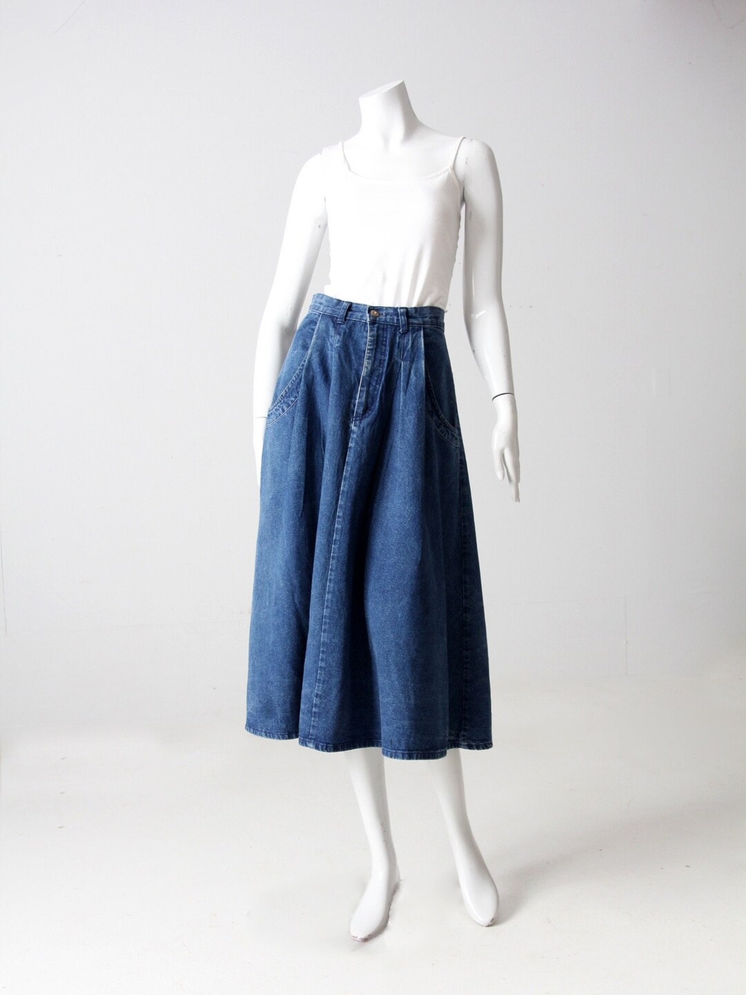 【最終値下げ】Ameri Vintage DENIM TIERED SKIRT Vintage Denim Skirt with Elastic Waistband and high Waisted