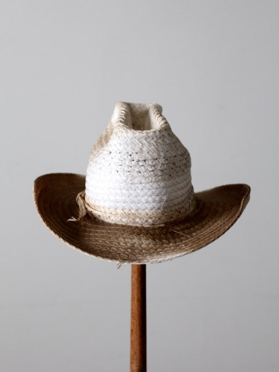 vintage white straw cowboy hat - image 3