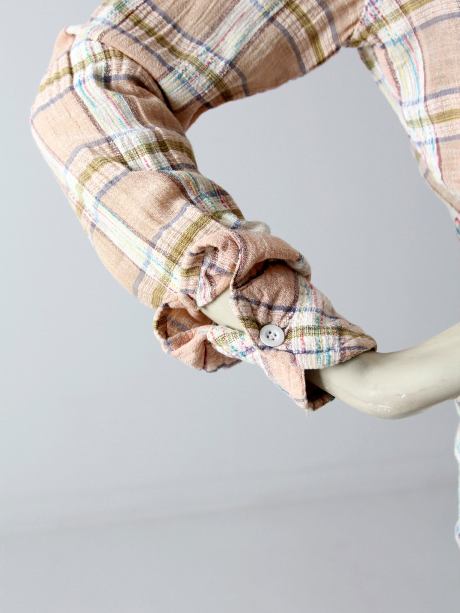 Vintage 70s Gauze Cotton Shirt Plaid Button Down Etsy Sweden