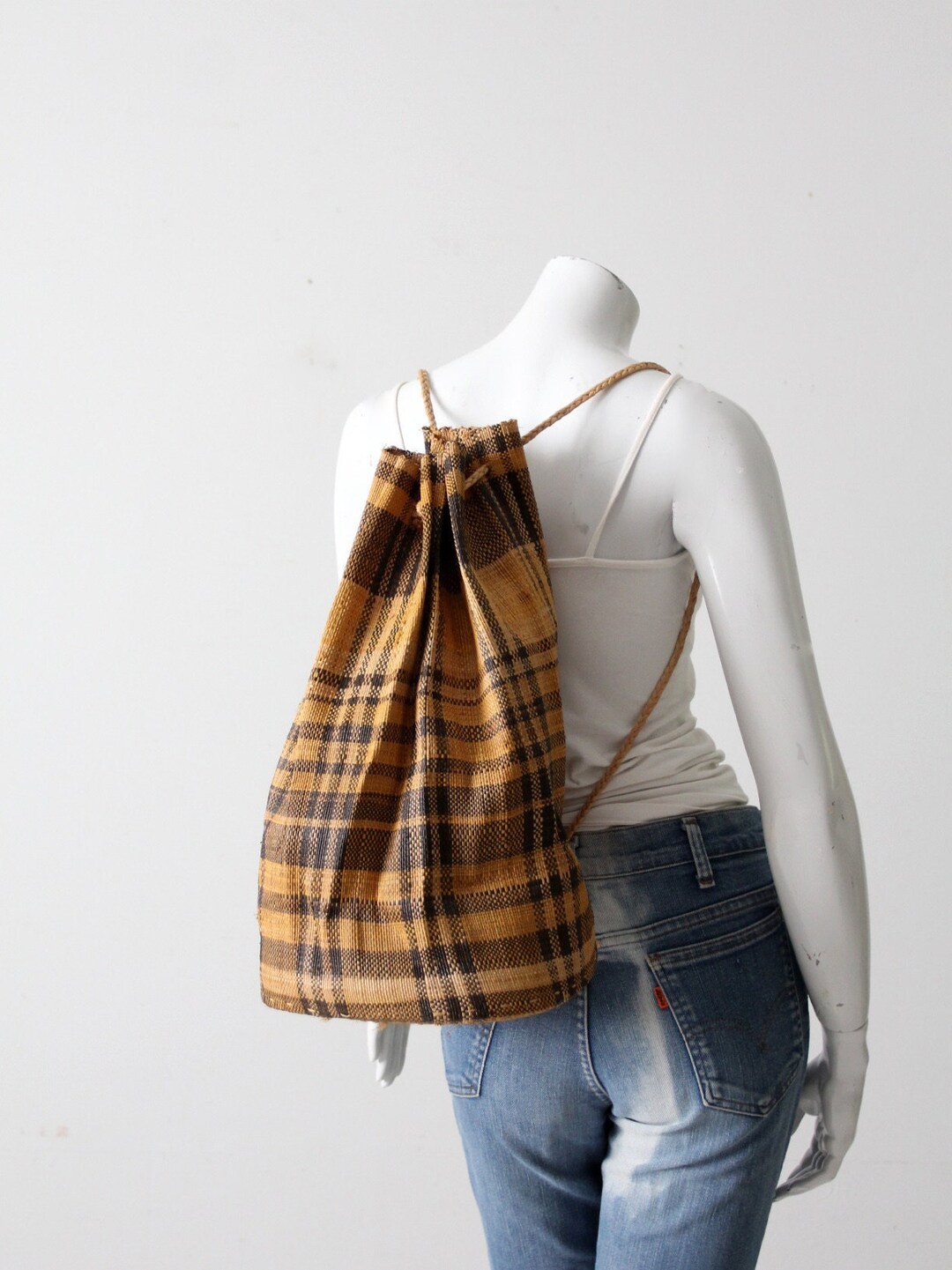 Vintage Woven Drawstring Backpack - Etsy
