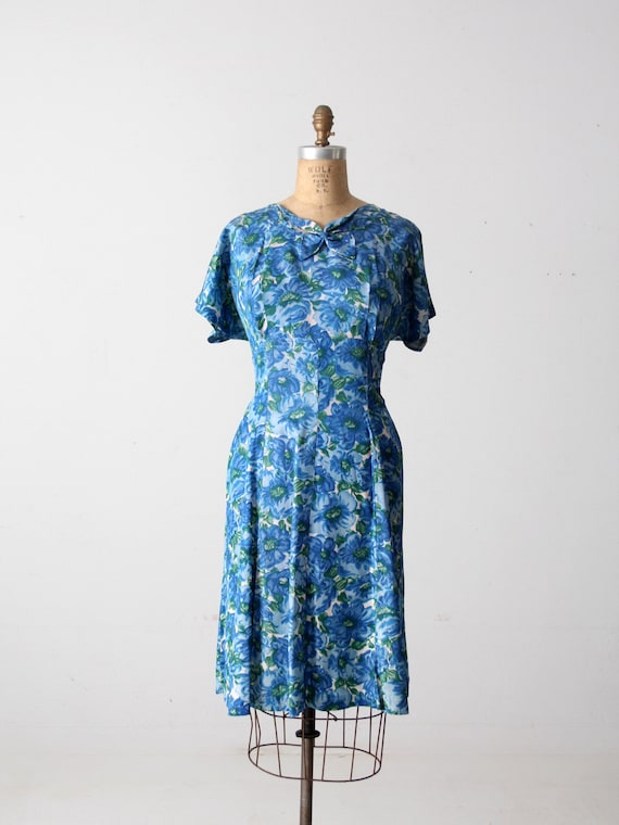 vintage 50s blue floral dress - image 8