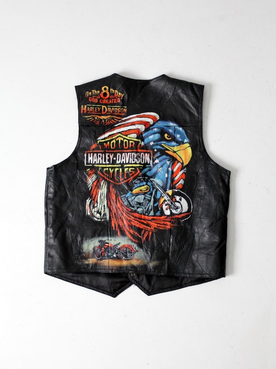 vintage Harley Davidson biker vest, painted leathe