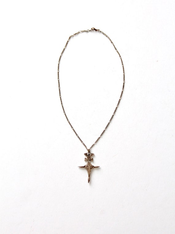 vintage filigree cross pendant necklace - image 5