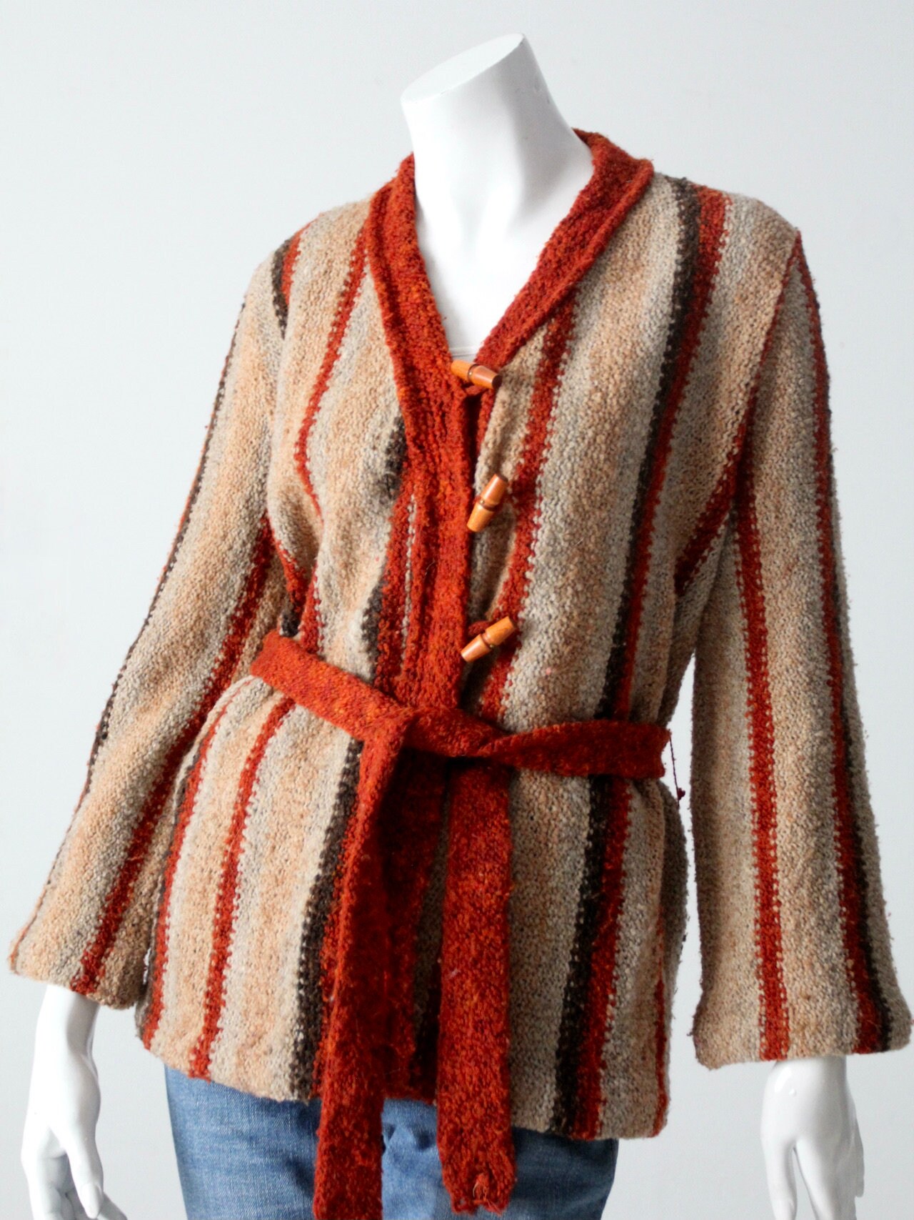 Vintage 70s Boho Wrap Cardigan Sweater 
