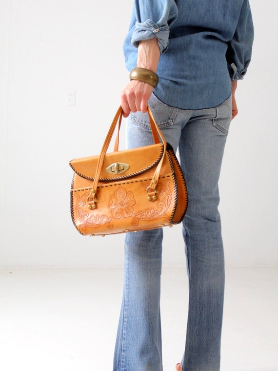 1960s tooled leather handbag