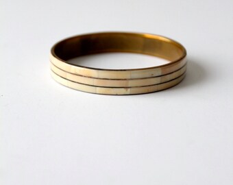 1970s bangle bracelet, brass with bone inlay bangle