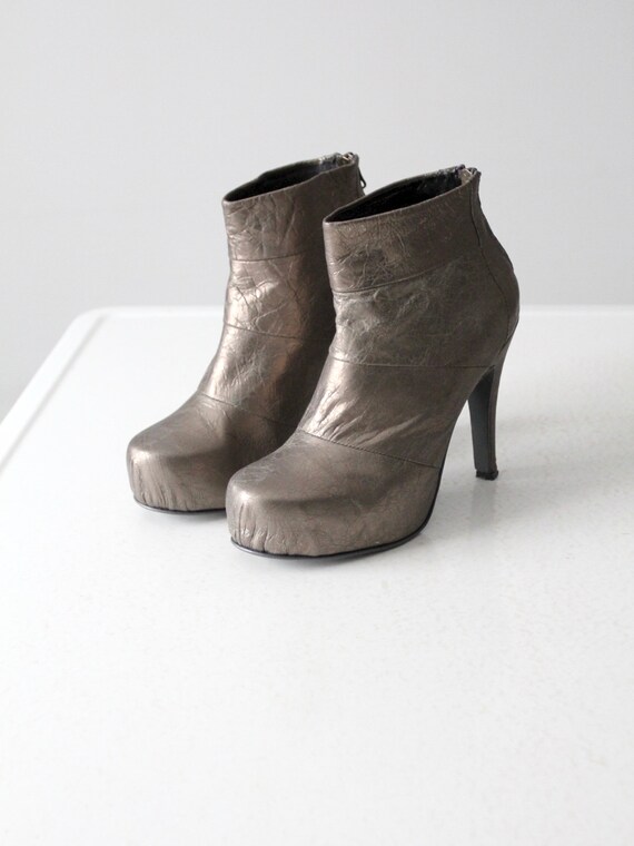 vintage platform boots, silver ankle boots size 8… - image 6