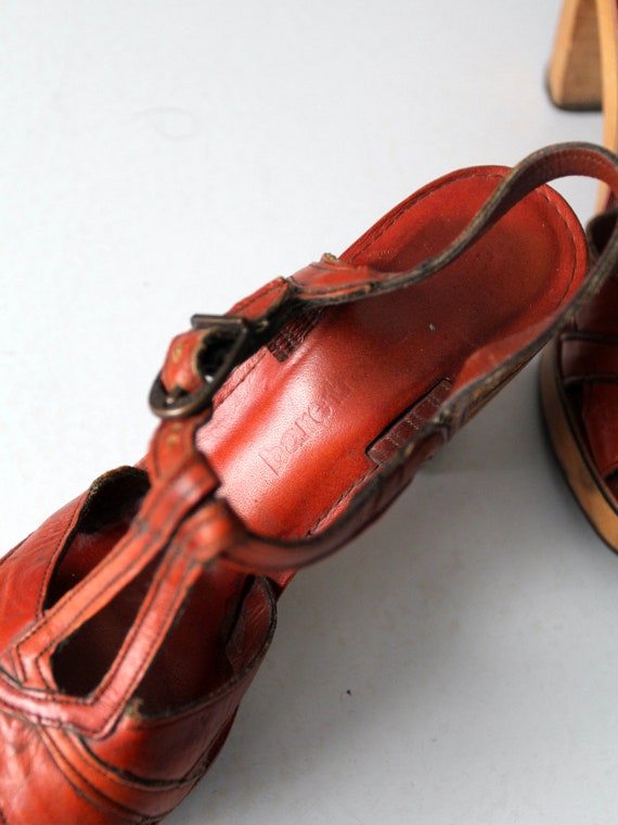 vintage 70s wood platform leather slingback sanda… - image 9