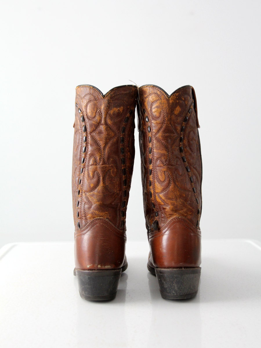 Vintage Lariat Brown Leather Cowboy Boots, Men display picture 3