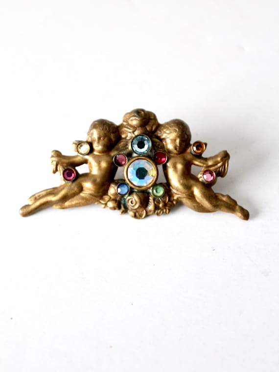 vintage rhinestone cherubs pin