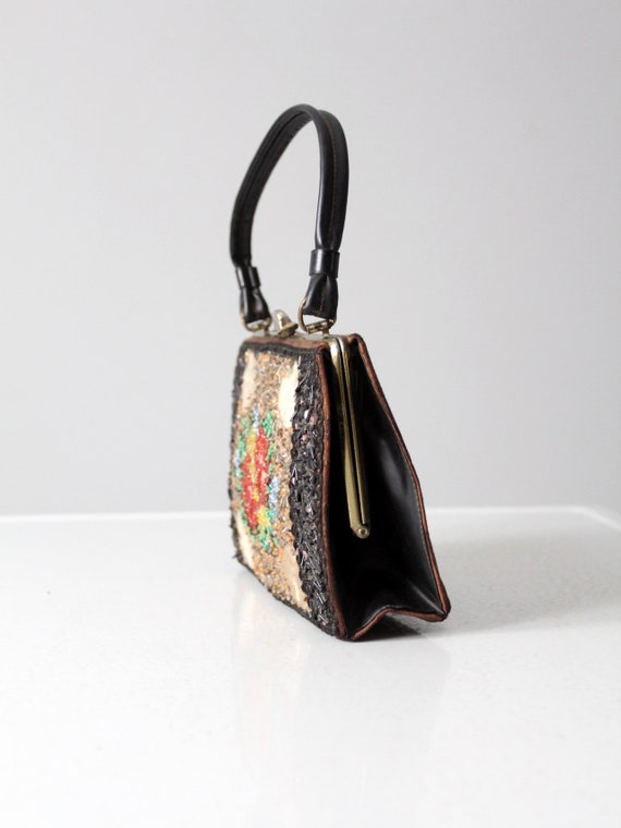 Caron of Houston handbag - 1960s black satin bead… - image 4