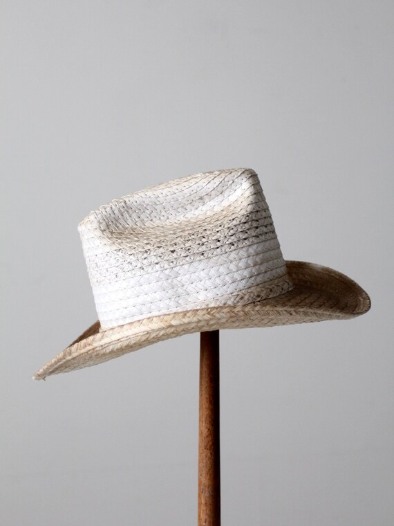 vintage white straw cowboy hat - image 4