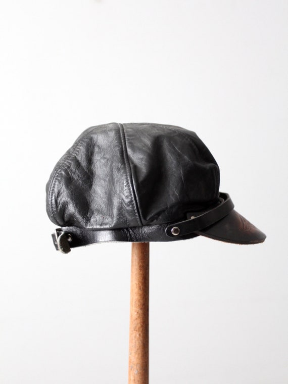 vintage Harley Davidson leather cap, biker hat - Gem