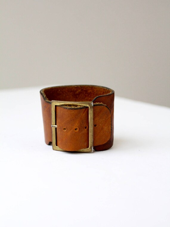 vintage tooled leather cuff, Eagle cuff belted br… - image 6
