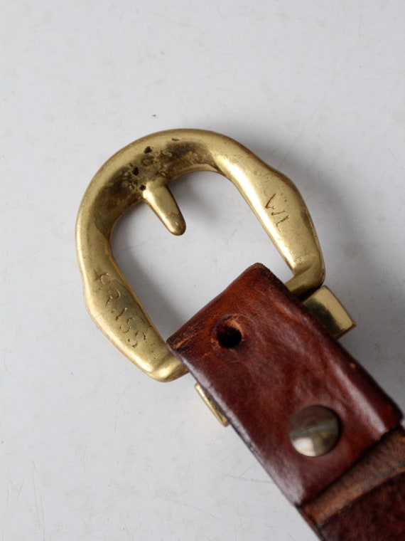Leather Belt Metallic sheen Brass Buckle Vintage Braided 47\