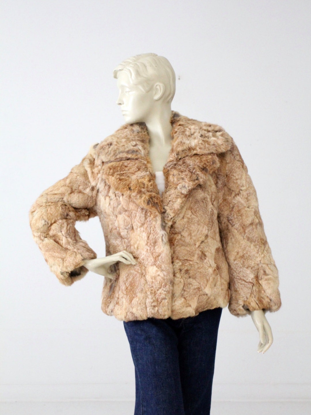 1970s Rabbit Fur Coat Vintage Brown Fur Jacket 