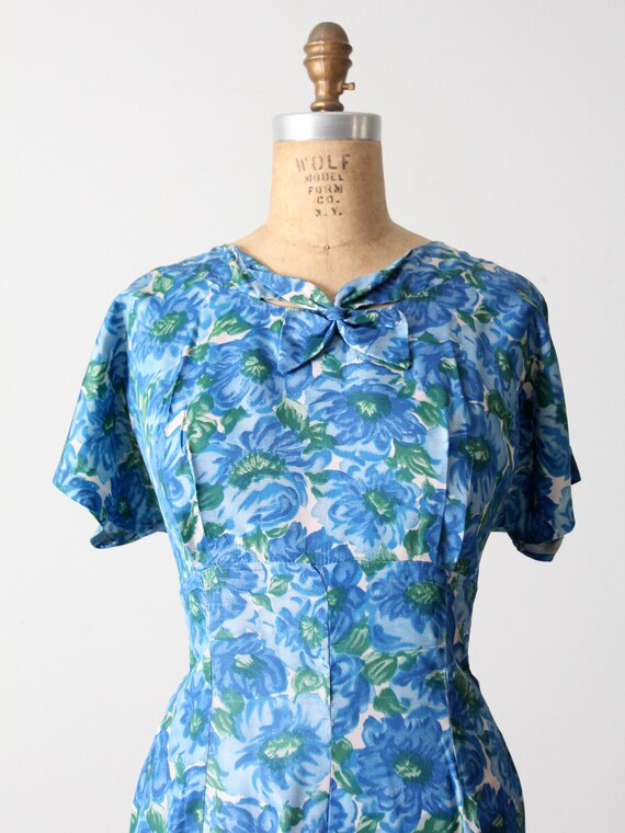 vintage 50s blue floral dress - image 4