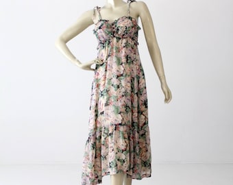 Jaren 70 gebloemde zomerjurk, vintage maxi-jurk