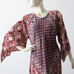 vintage block print caftan, 70s India cotton hippie dress