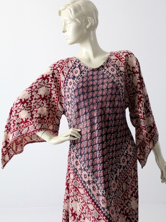 vintage block print caftan, 70s India cotton hippi