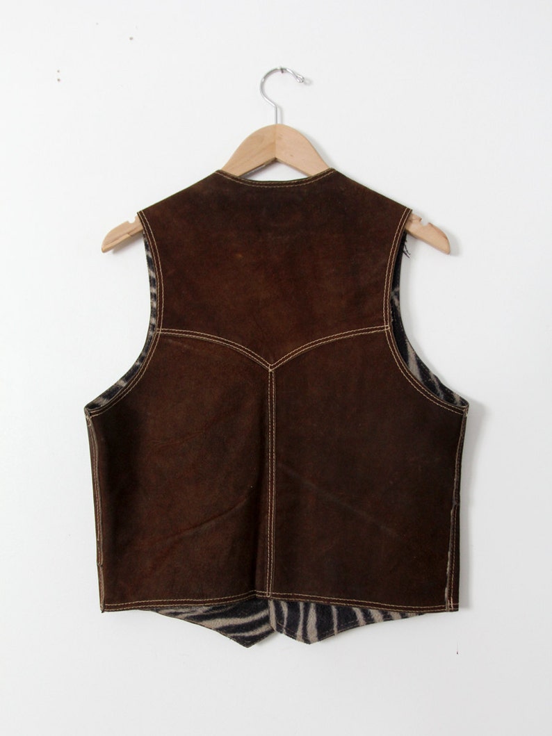 1970s leather biker vest, vintage brown suede rocker vest image 3