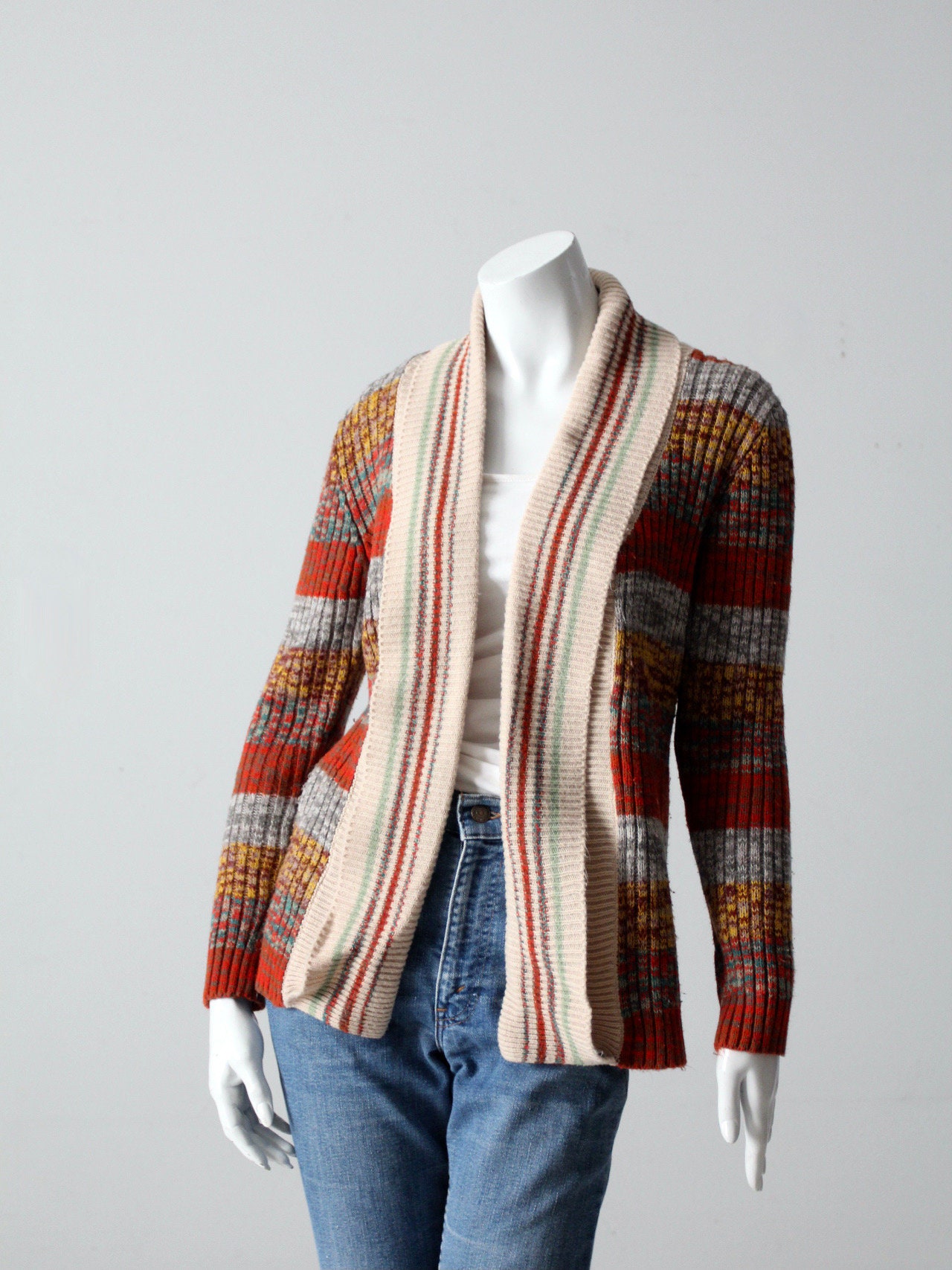 Vintage 70s Boho Striped Cardigan Sweater - Etsy Singapore