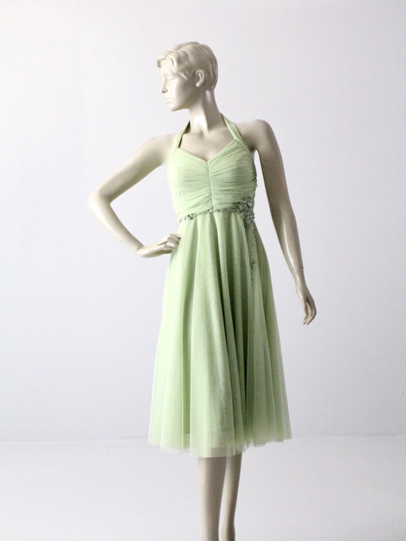 vintage tulle party dress, small green dress